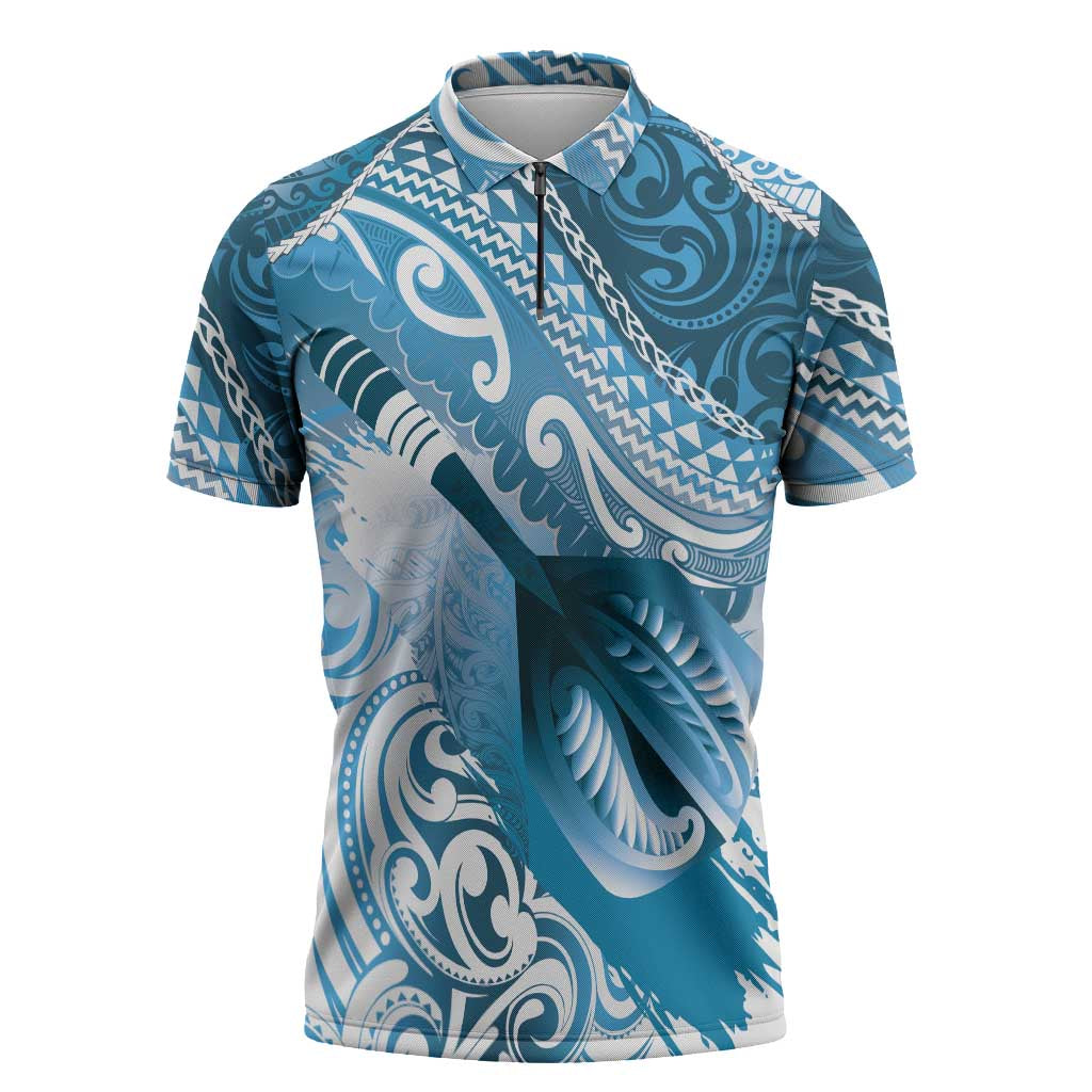 Personalised New Zealand Aotearoa Darts Masters Zipper Polo Shirt Maori Art Tattoo with Tribal Dart Symbol Blue LT03 Blue - Polynesian Pride