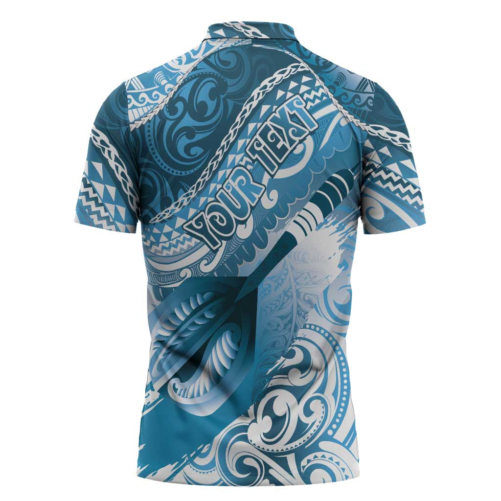 Personalised New Zealand Aotearoa Darts Masters Zipper Polo Shirt Maori Art Tattoo with Tribal Dart Symbol Blue LT03 - Polynesian Pride