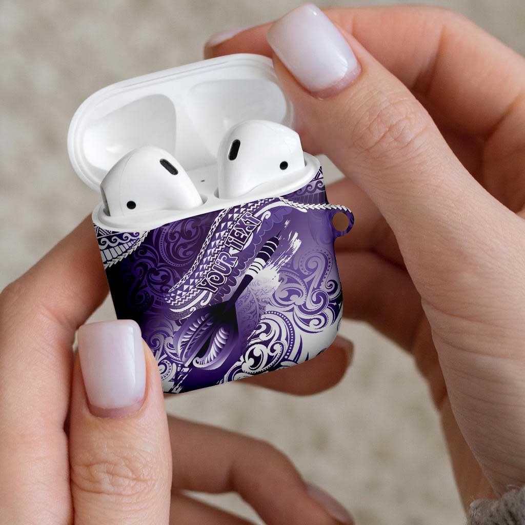 Personalised New Zealand Aotearoa Darts Masters AirPods Case Maori Art Tattoo with Tribal Dart Symbol Purple LT03 - Polynesian Pride