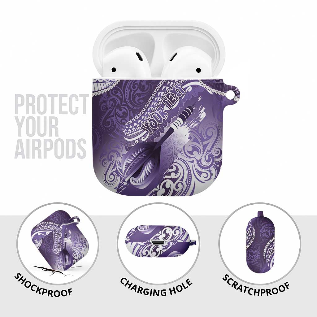 Personalised New Zealand Aotearoa Darts Masters AirPods Case Maori Art Tattoo with Tribal Dart Symbol Purple LT03 - Polynesian Pride