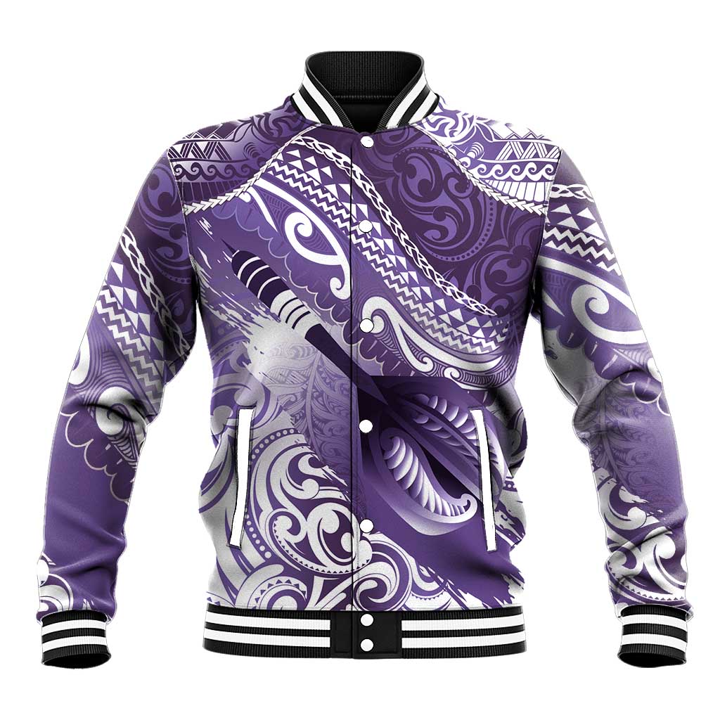 Personalised New Zealand Aotearoa Darts Masters Baseball Jacket Maori Art Tattoo with Tribal Dart Symbol Purple LT03 Unisex Purple - Polynesian Pride