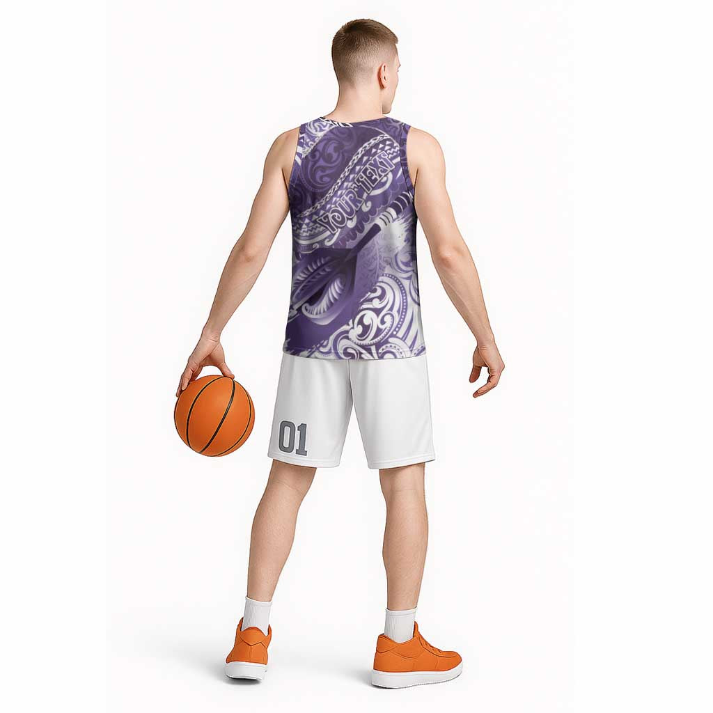Personalised New Zealand Aotearoa Darts Masters Basketball Jersey Maori Art Tattoo with Tribal Dart Symbol Purple LT03 - Polynesian Pride
