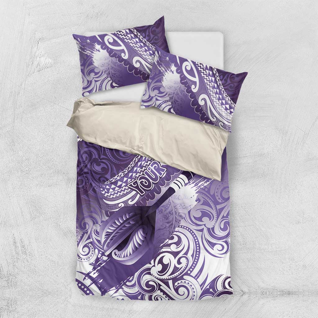 Personalised New Zealand Aotearoa Darts Masters Bedding Set Maori Art Tattoo with Tribal Dart Symbol Purple - Polynesian Pride