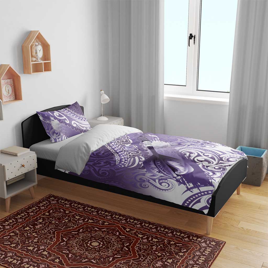 Personalised New Zealand Aotearoa Darts Masters Bedding Set Maori Art Tattoo with Tribal Dart Symbol Purple - Polynesian Pride