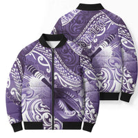Personalised New Zealand Aotearoa Darts Masters Bomber Puffer Jacket Maori Art Tattoo with Tribal Dart Symbol Purple LT03 - Polynesian Pride