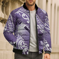 Personalised New Zealand Aotearoa Darts Masters Bomber Puffer Jacket Maori Art Tattoo with Tribal Dart Symbol Purple LT03 - Polynesian Pride