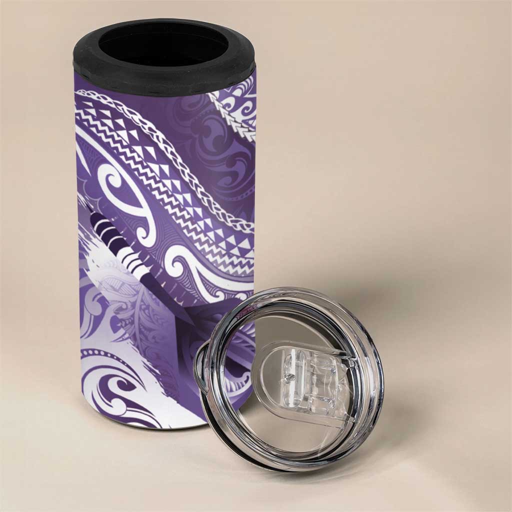 Personalised New Zealand Aotearoa Darts Masters 4 in 1 Can Cooler Tumbler Maori Art Tattoo with Tribal Dart Symbol Purple LT03 - Polynesian Pride