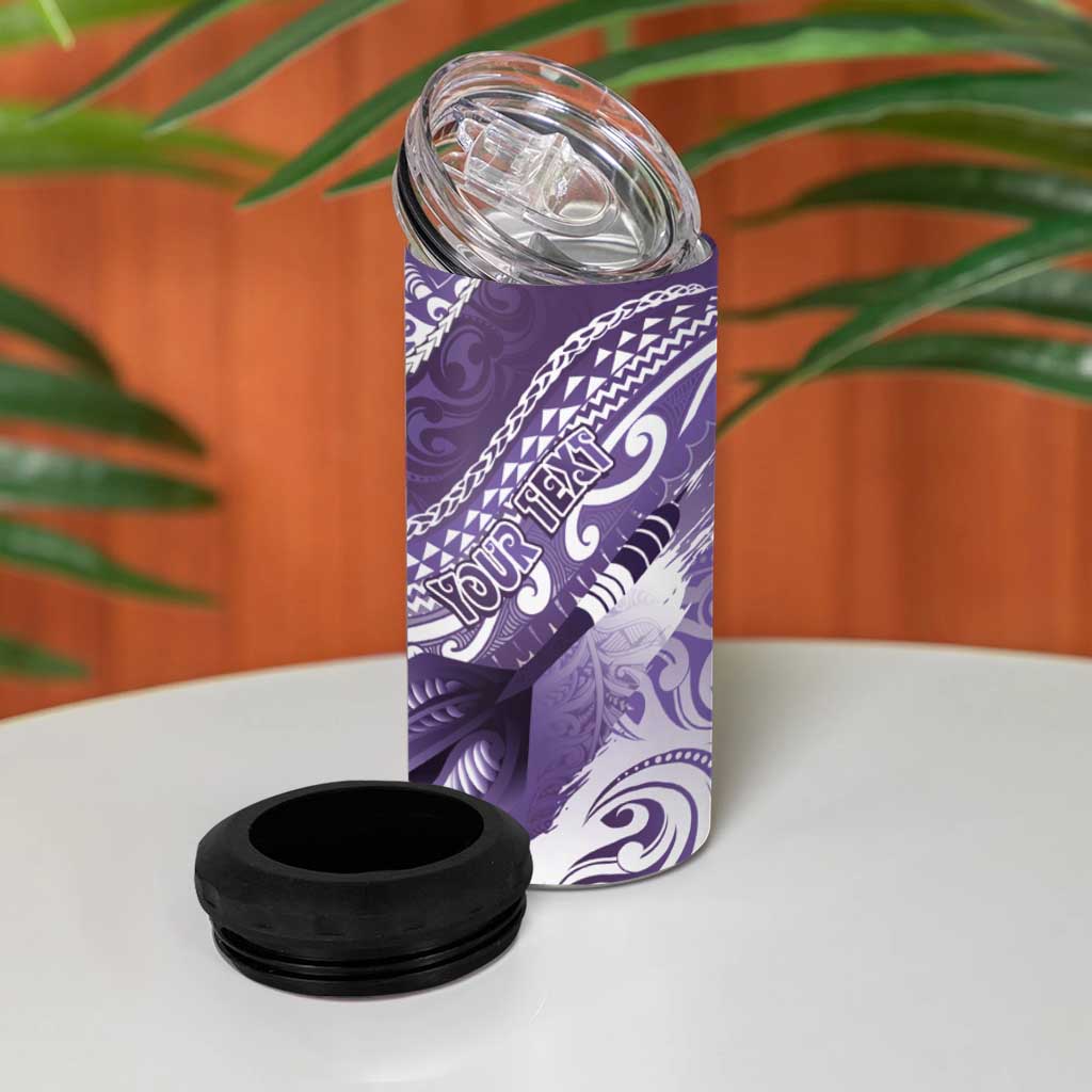 Personalised New Zealand Aotearoa Darts Masters 4 in 1 Can Cooler Tumbler Maori Art Tattoo with Tribal Dart Symbol Purple LT03 - Polynesian Pride