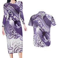 Personalised New Zealand Aotearoa Darts Masters Couples Matching Long Sleeve Bodycon Dress and Hawaiian Shirt Maori Art Tattoo with Tribal Dart Symbol Purple LT03 Purple - Polynesian Pride