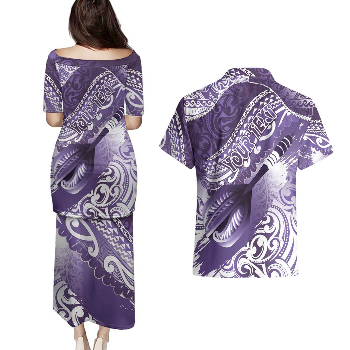 Personalised New Zealand Aotearoa Darts Masters Couples Matching Puletasi and Hawaiian Shirt Maori Art Tattoo with Tribal Dart Symbol Purple LT03 - Polynesian Pride