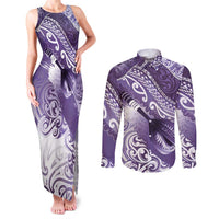 Personalised New Zealand Aotearoa Darts Masters Couples Matching Tank Maxi Dress and Long Sleeve Button Shirt Maori Art Tattoo with Tribal Dart Symbol Purple LT03 Purple - Polynesian Pride