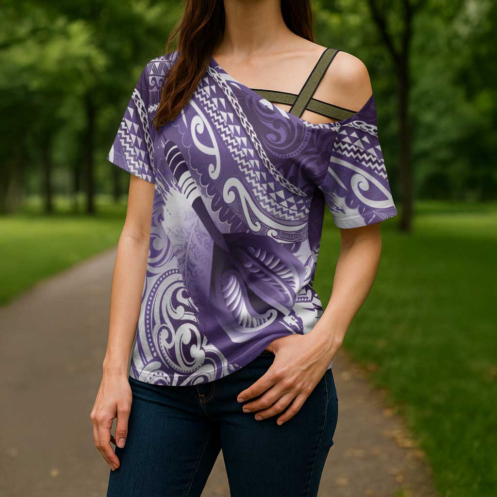 Personalised New Zealand Aotearoa Darts Masters Cross Shoulder Shirt Maori Art Tattoo with Tribal Dart Symbol Purple LT03 - Polynesian Pride