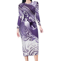 Personalised New Zealand Aotearoa Darts Masters Family Matching Long Sleeve Bodycon Dress and Hawaiian Shirt Maori Art Tattoo with Tribal Dart Symbol Purple LT03 Mom's Dress Purple - Polynesian Pride
