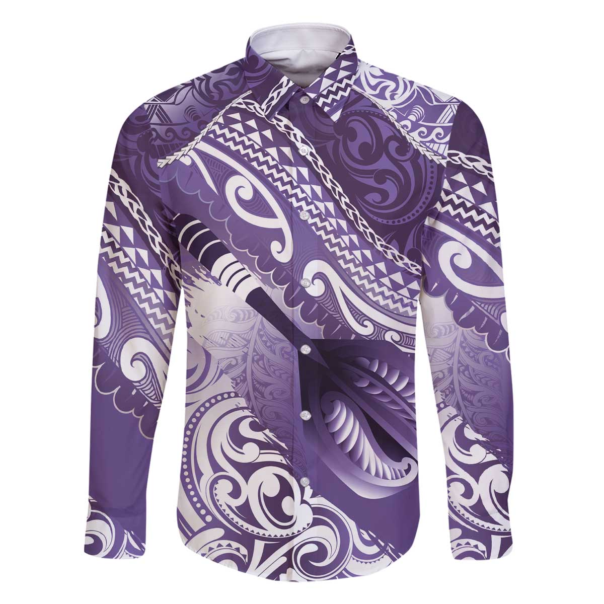 Personalised New Zealand Aotearoa Darts Masters Family Matching Off The Shoulder Long Sleeve Dress and Hawaiian Shirt Maori Art Tattoo with Tribal Dart Symbol Purple LT03 Dad's Shirt - Long Sleeve Purple - Polynesian Pride