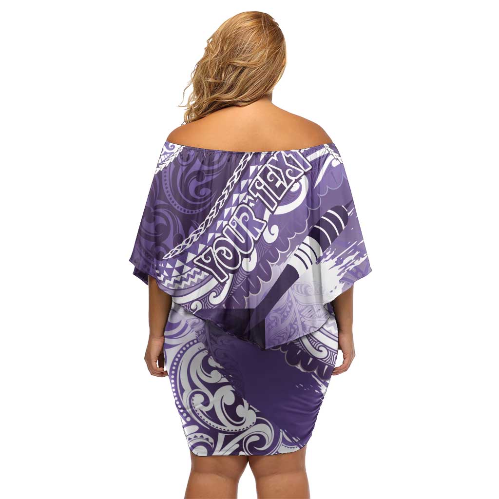Personalised New Zealand Aotearoa Darts Masters Family Matching Off Shoulder Short Dress and Hawaiian Shirt Maori Art Tattoo with Tribal Dart Symbol Purple LT03 - Polynesian Pride