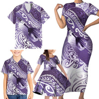 Personalised New Zealand Aotearoa Darts Masters Family Matching Short Sleeve Bodycon Dress and Hawaiian Shirt Maori Art Tattoo with Tribal Dart Symbol Purple LT03 - Polynesian Pride