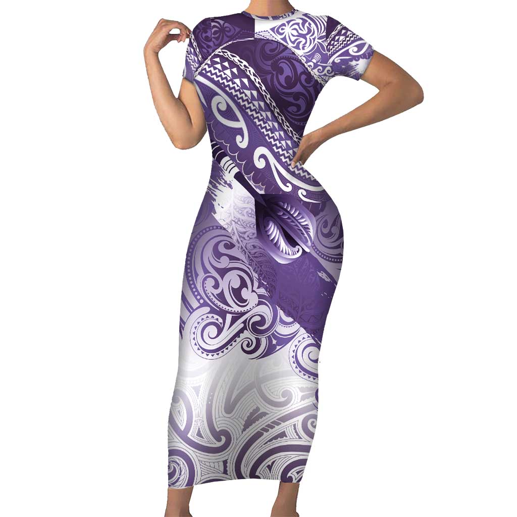 Personalised New Zealand Aotearoa Darts Masters Family Matching Short Sleeve Bodycon Dress and Hawaiian Shirt Maori Art Tattoo with Tribal Dart Symbol Purple LT03 Mom's Dress Purple - Polynesian Pride