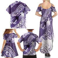 Personalised New Zealand Aotearoa Darts Masters Family Matching Summer Maxi Dress and Hawaiian Shirt Maori Art Tattoo with Tribal Dart Symbol Purple LT03 - Polynesian Pride