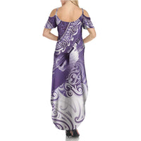 Personalised New Zealand Aotearoa Darts Masters Family Matching Summer Maxi Dress and Hawaiian Shirt Maori Art Tattoo with Tribal Dart Symbol Purple LT03 - Polynesian Pride