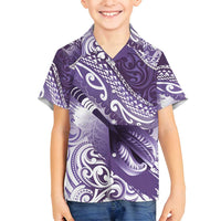 Personalised New Zealand Aotearoa Darts Masters Family Matching Summer Maxi Dress and Hawaiian Shirt Maori Art Tattoo with Tribal Dart Symbol Purple LT03 Son's Shirt Purple - Polynesian Pride