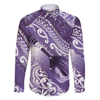 Personalised New Zealand Aotearoa Darts Masters Family Matching Tank Maxi Dress and Hawaiian Shirt Maori Art Tattoo with Tribal Dart Symbol Purple LT03 Dad's Shirt - Long Sleeve Purple - Polynesian Pride