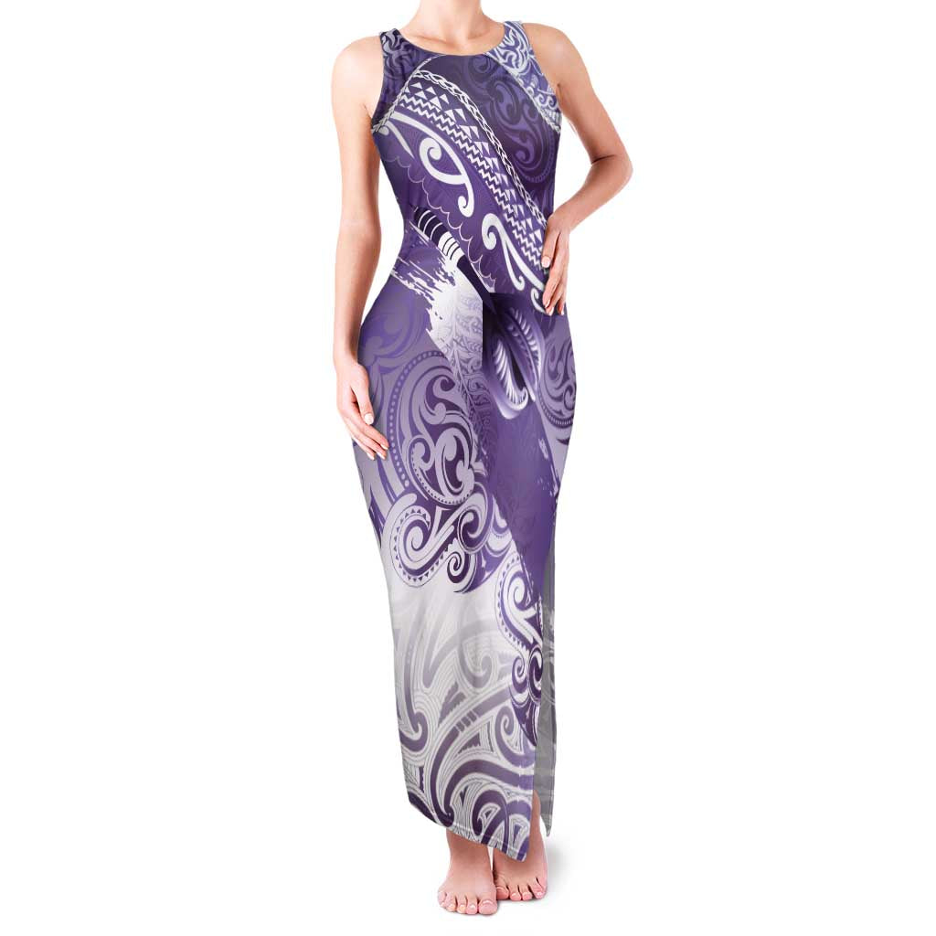 Personalised New Zealand Aotearoa Darts Masters Family Matching Tank Maxi Dress and Hawaiian Shirt Maori Art Tattoo with Tribal Dart Symbol Purple LT03 Mom's Dress Purple - Polynesian Pride