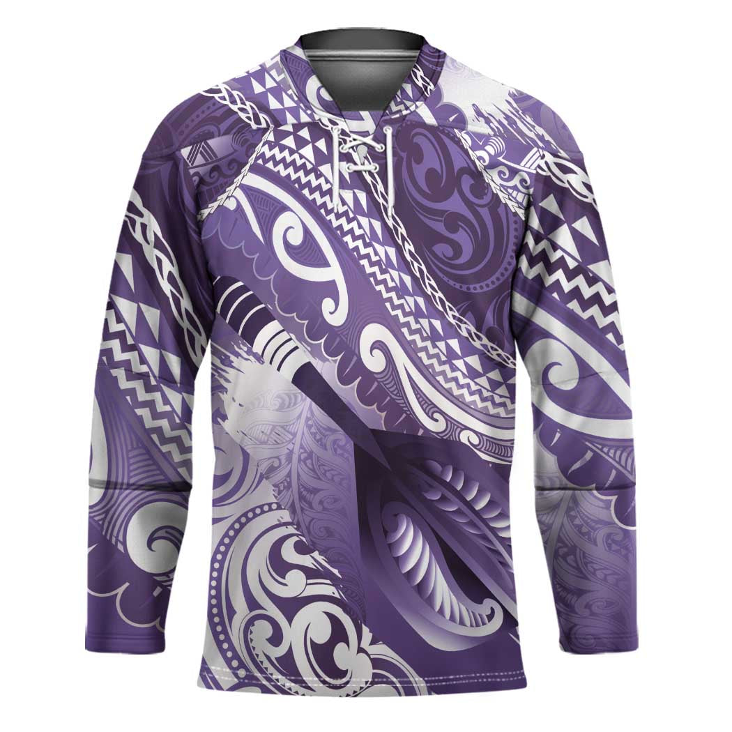 Personalised New Zealand Aotearoa Darts Masters Hockey Jersey Maori Art Tattoo with Tribal Dart Symbol Purple LT03 Unisex Purple - Polynesian Pride