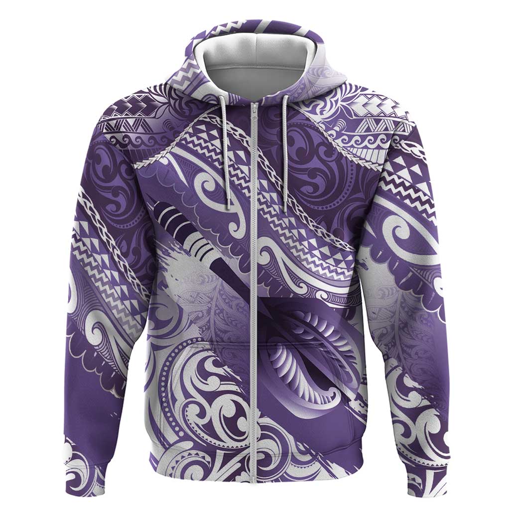 Personalised New Zealand Aotearoa Darts Masters Hoodie Maori Art Tattoo with Tribal Dart Symbol Purple LT03 Zip Hoodie Purple - Polynesian Pride
