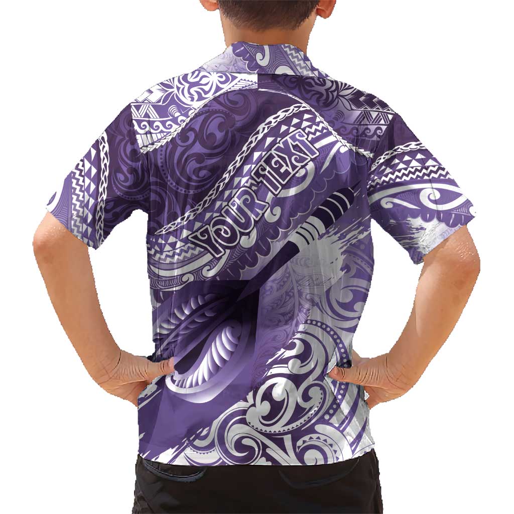 Personalised New Zealand Aotearoa Darts Masters Kid Hawaiian Shirt Maori Art Tattoo with Tribal Dart Symbol Purple LT03 - Polynesian Pride