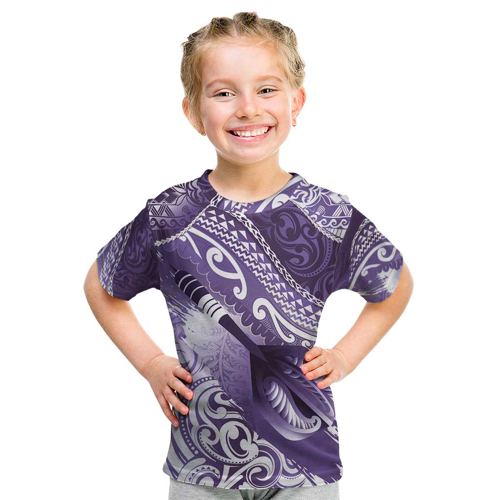 Personalised New Zealand Aotearoa Darts Masters Kid T Shirt Maori Art Tattoo with Tribal Dart Symbol Purple LT03 Purple - Polynesian Pride