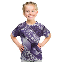 Personalised New Zealand Aotearoa Darts Masters Kid T Shirt Maori Art Tattoo with Tribal Dart Symbol Purple LT03 Purple - Polynesian Pride