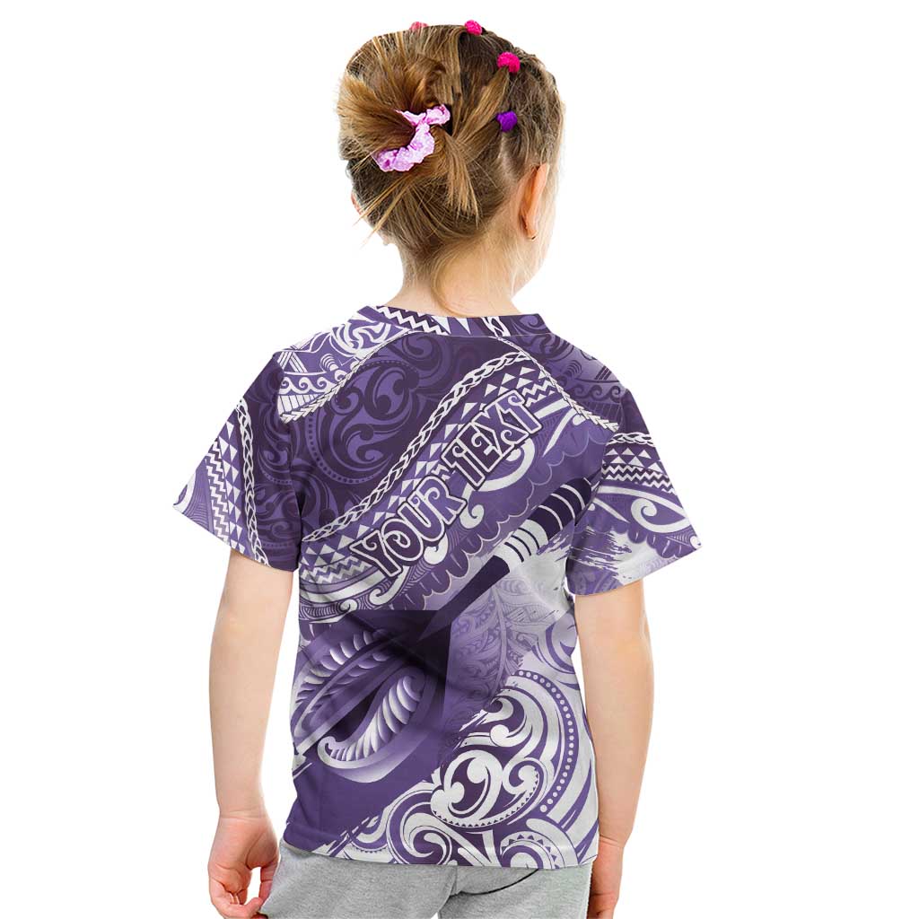 Personalised New Zealand Aotearoa Darts Masters Kid T Shirt Maori Art Tattoo with Tribal Dart Symbol Purple LT03 - Polynesian Pride