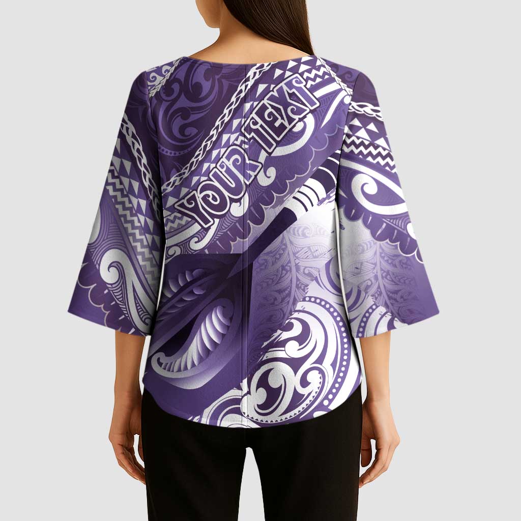 Personalised New Zealand Aotearoa Darts Masters Kimono Sleeve Blouse Maori Art Tattoo with Tribal Dart Symbol Purple LT03 - Polynesian Pride