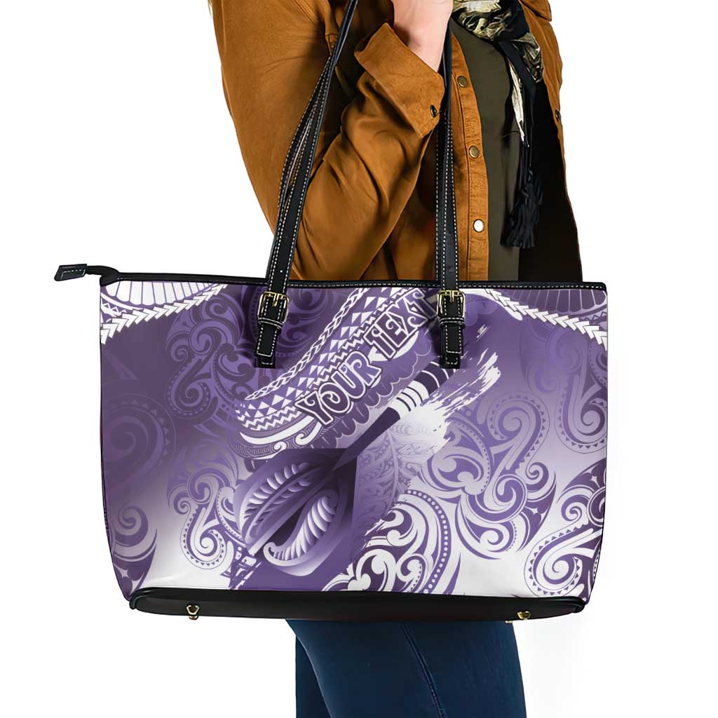 Personalised New Zealand Aotearoa Darts Masters Leather Tote Bag Maori Art Tattoo with Tribal Dart Symbol Purple LT03 - Polynesian Pride
