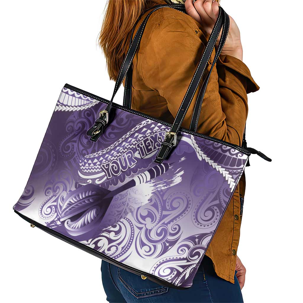 Personalised New Zealand Aotearoa Darts Masters Leather Tote Bag Maori Art Tattoo with Tribal Dart Symbol Purple LT03 - Polynesian Pride