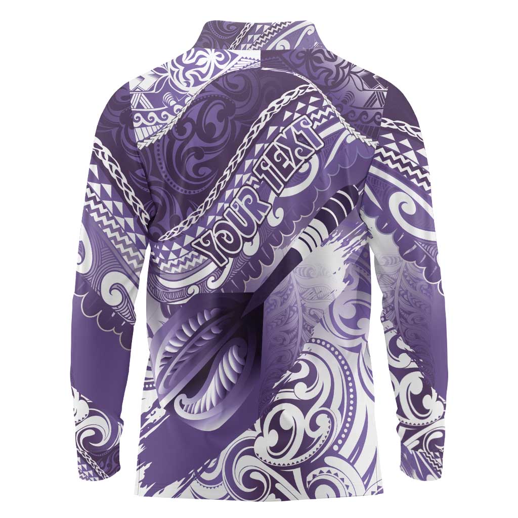 Personalised New Zealand Aotearoa Darts Masters Long Sleeve Polo Shirt Maori Art Tattoo with Tribal Dart Symbol Purple LT03 - Polynesian Pride