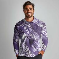 Personalised New Zealand Aotearoa Darts Masters Long Sleeve Polo Shirt Maori Art Tattoo with Tribal Dart Symbol Purple LT03 - Polynesian Pride