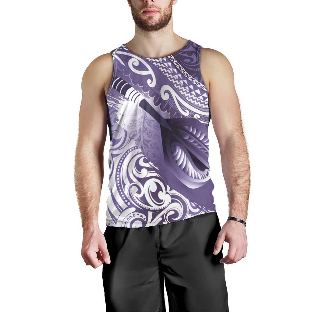Personalised New Zealand Aotearoa Darts Masters Men Tank Top Maori Art Tattoo with Tribal Dart Symbol Purple LT03 - Polynesian Pride