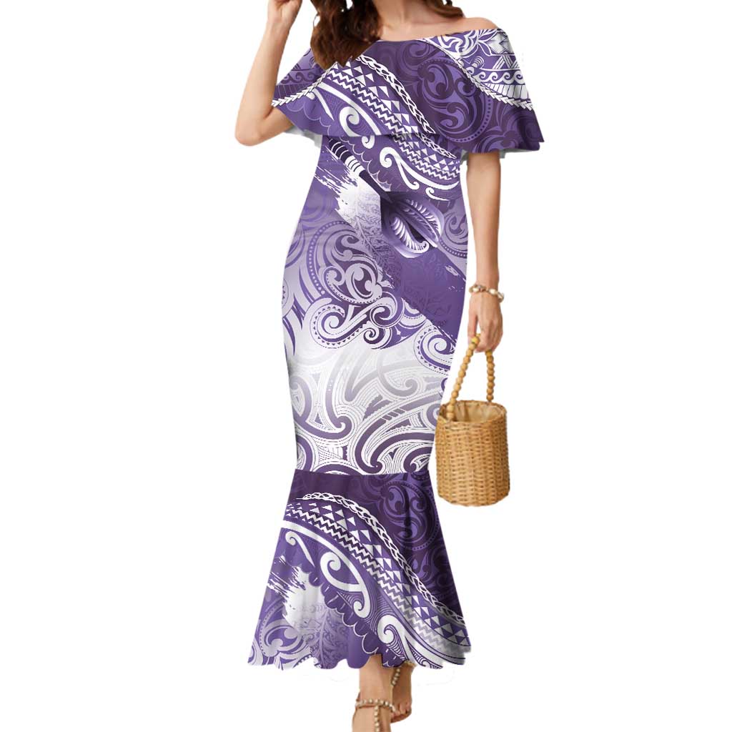Personalised New Zealand Aotearoa Darts Masters Mermaid Dress Maori Art Tattoo with Tribal Dart Symbol Purple LT03 Women Purple - Polynesian Pride