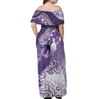 Personalised New Zealand Aotearoa Darts Masters Off Shoulder Maxi Dress Maori Art Tattoo with Tribal Dart Symbol Purple LT03 - Polynesian Pride