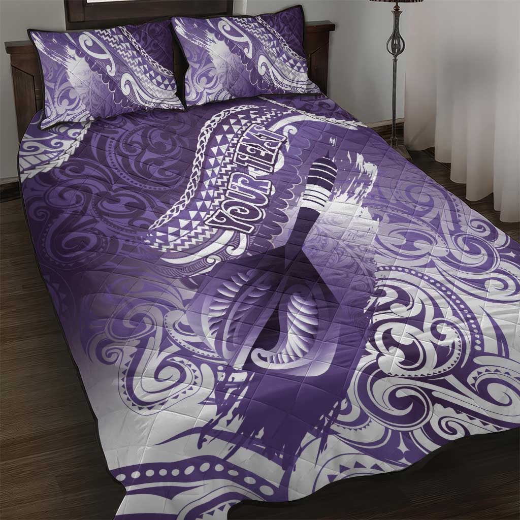 Personalised New Zealand Aotearoa Darts Masters Quilt Bed Set Maori Art Tattoo with Tribal Dart Symbol Purple - Polynesian Pride