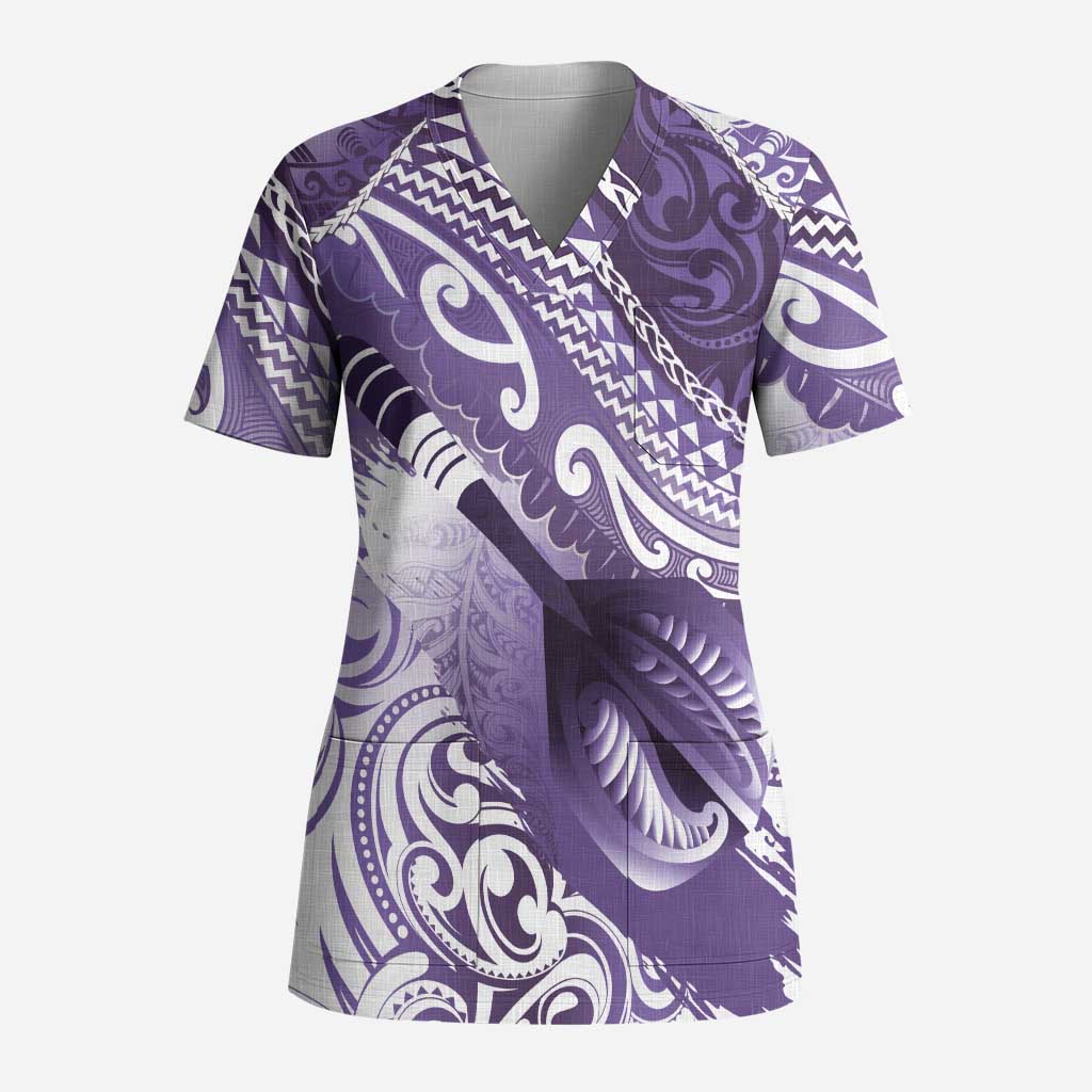 Personalised New Zealand Aotearoa Darts Masters Scrub Top Maori Art Tattoo with Tribal Dart Symbol Purple LT03 Adult Purple - Polynesian Pride