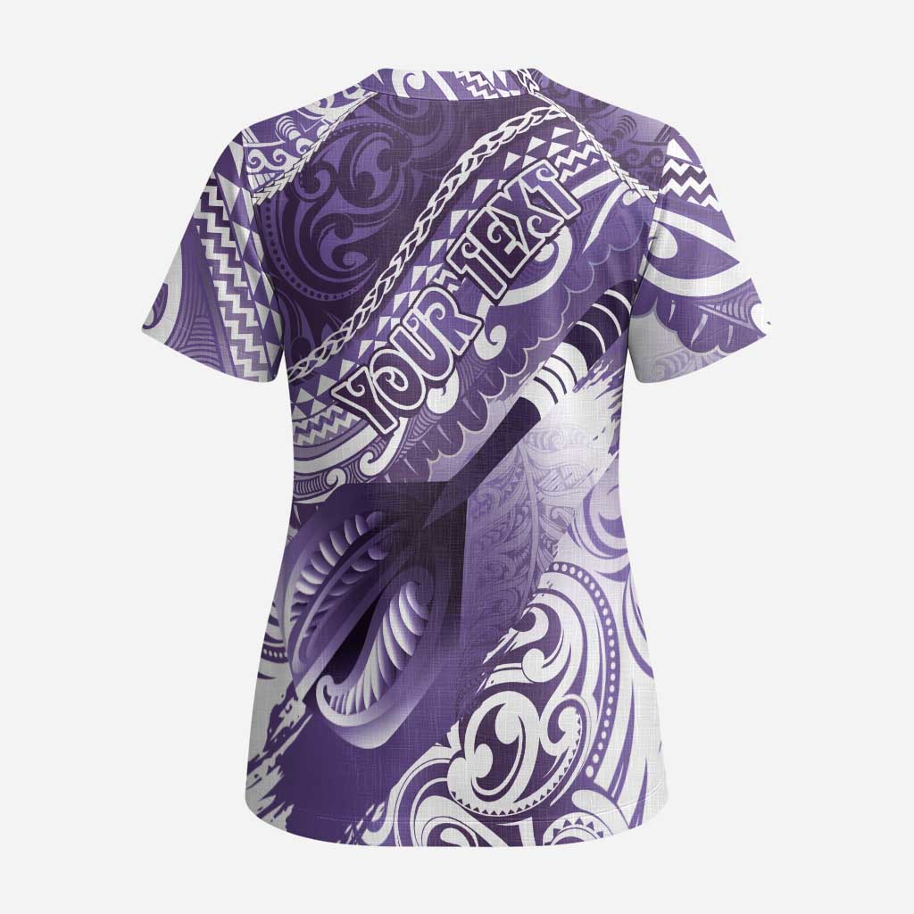 Personalised New Zealand Aotearoa Darts Masters Scrub Top Maori Art Tattoo with Tribal Dart Symbol Purple LT03 - Polynesian Pride