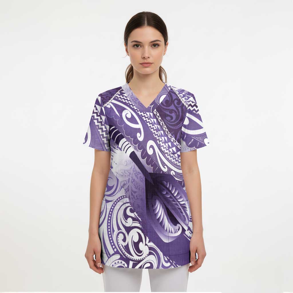 Personalised New Zealand Aotearoa Darts Masters Scrub Top Maori Art Tattoo with Tribal Dart Symbol Purple LT03 - Polynesian Pride