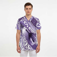Personalised New Zealand Aotearoa Darts Masters Scrub Top Maori Art Tattoo with Tribal Dart Symbol Purple LT03 - Polynesian Pride