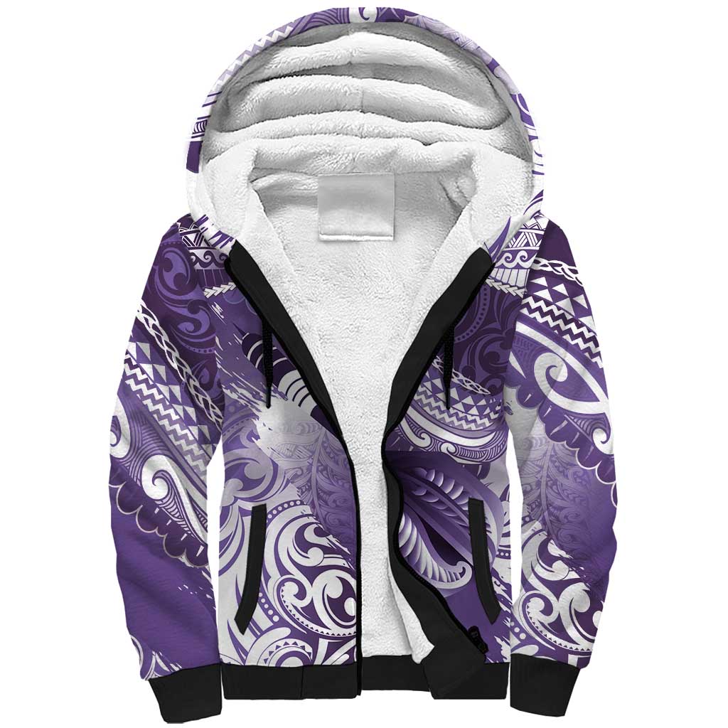 Personalised New Zealand Aotearoa Darts Masters Sherpa Hoodie Maori Art Tattoo with Tribal Dart Symbol Purple LT03 Unisex Purple - Polynesian Pride