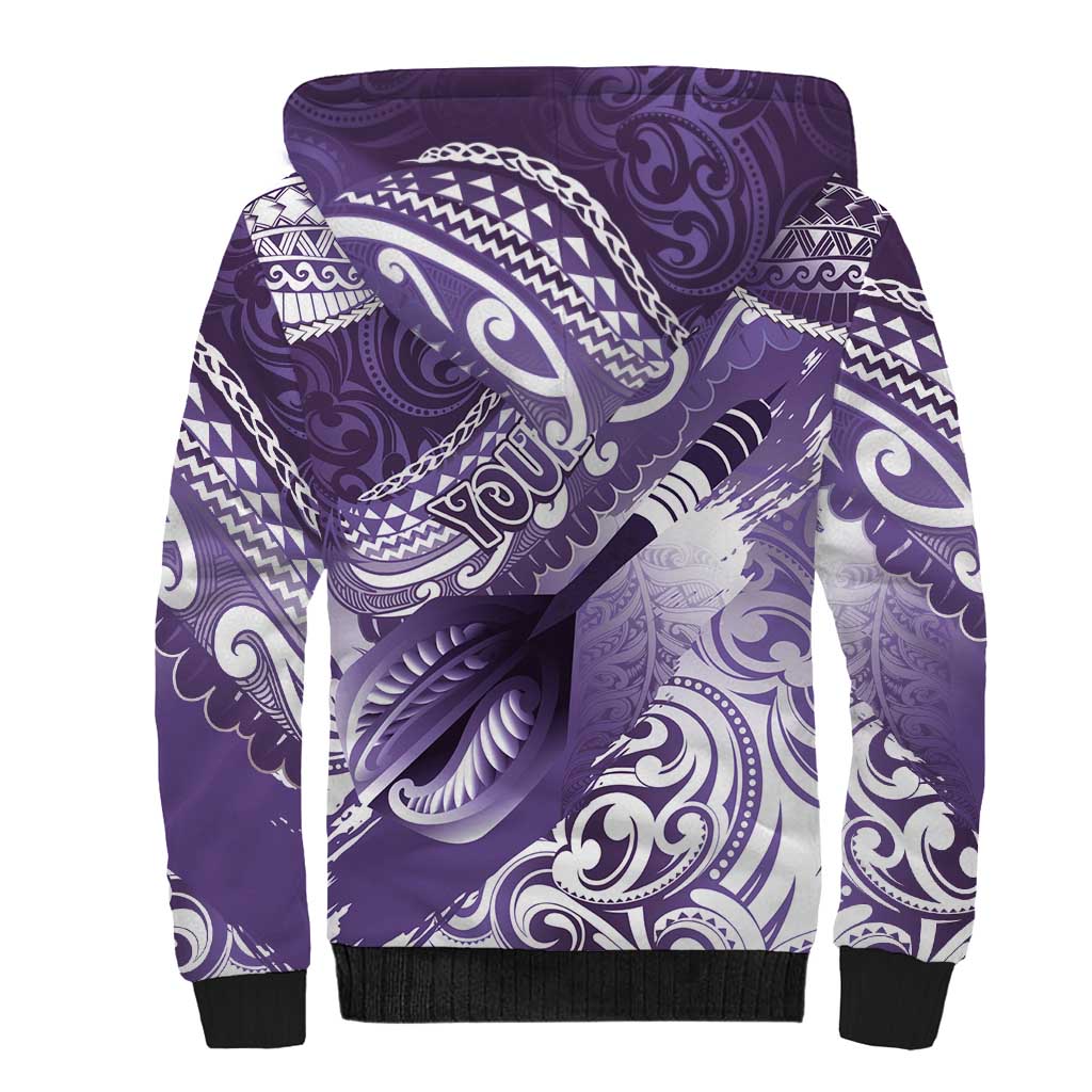 Personalised New Zealand Aotearoa Darts Masters Sherpa Hoodie Maori Art Tattoo with Tribal Dart Symbol Purple LT03 - Polynesian Pride