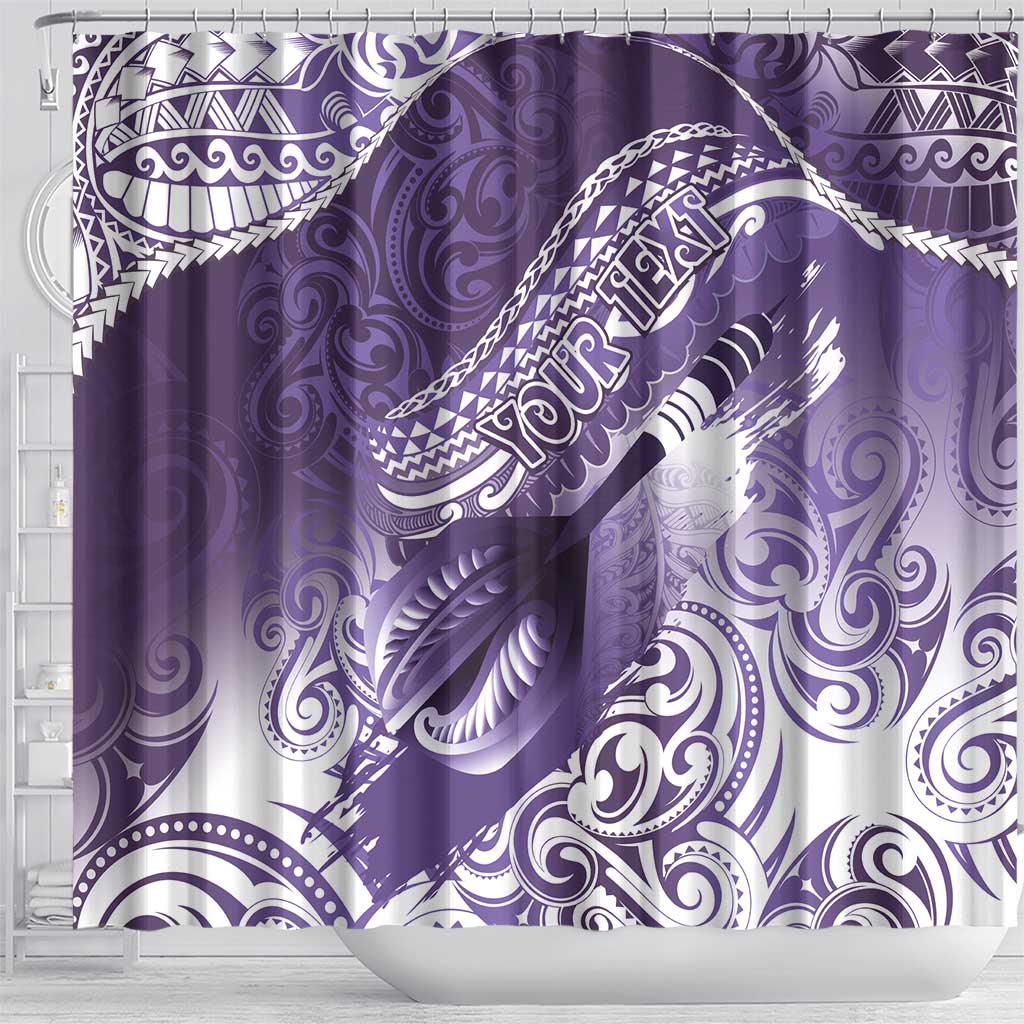Personalised New Zealand Aotearoa Darts Masters Shower Curtain Maori Art Tattoo with Tribal Dart Symbol Purple LT03 - Polynesian Pride