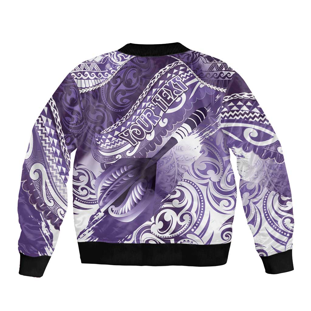 Personalised New Zealand Aotearoa Darts Masters Sleeve Zip Bomber Jacket Maori Art Tattoo with Tribal Dart Symbol Purple LT03 - Polynesian Pride