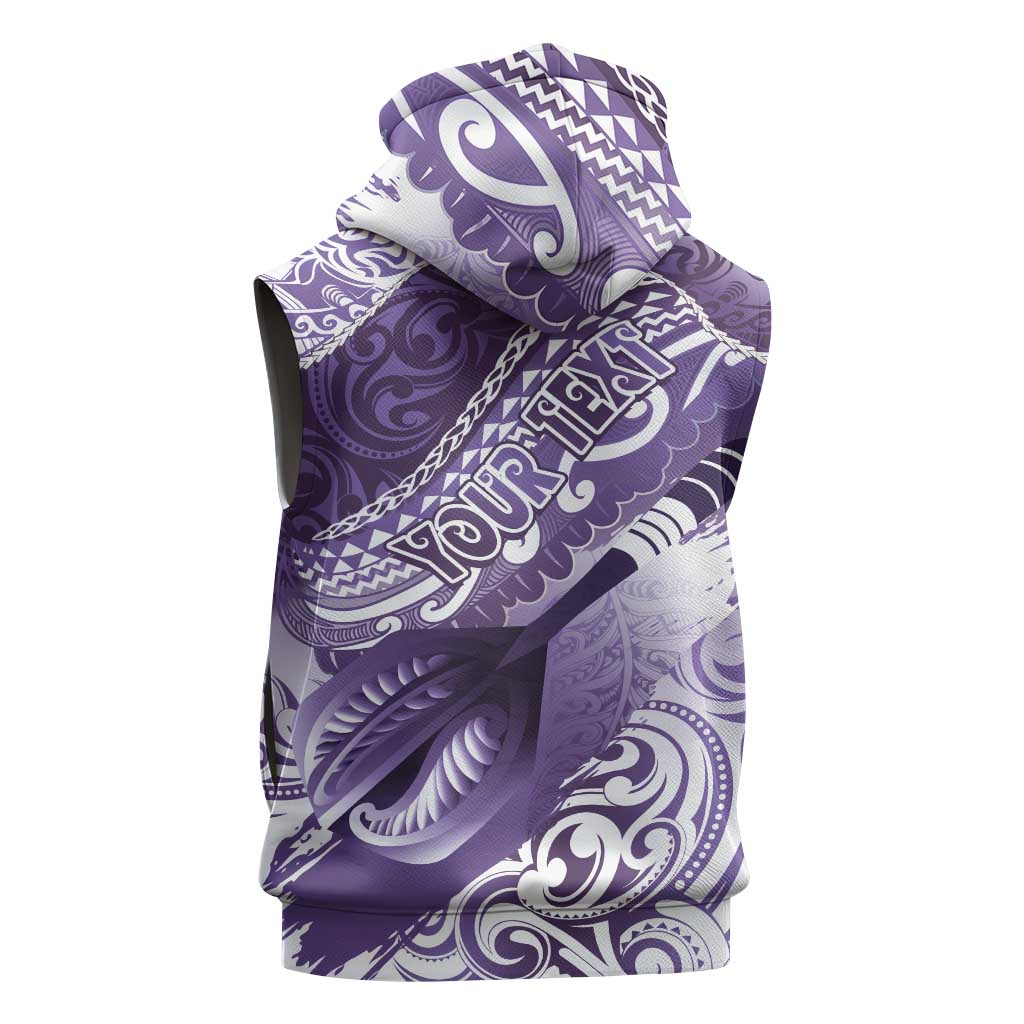 Personalised New Zealand Aotearoa Darts Masters Sleeveless Hoodie Maori Art Tattoo with Tribal Dart Symbol Purple LT03 - Polynesian Pride